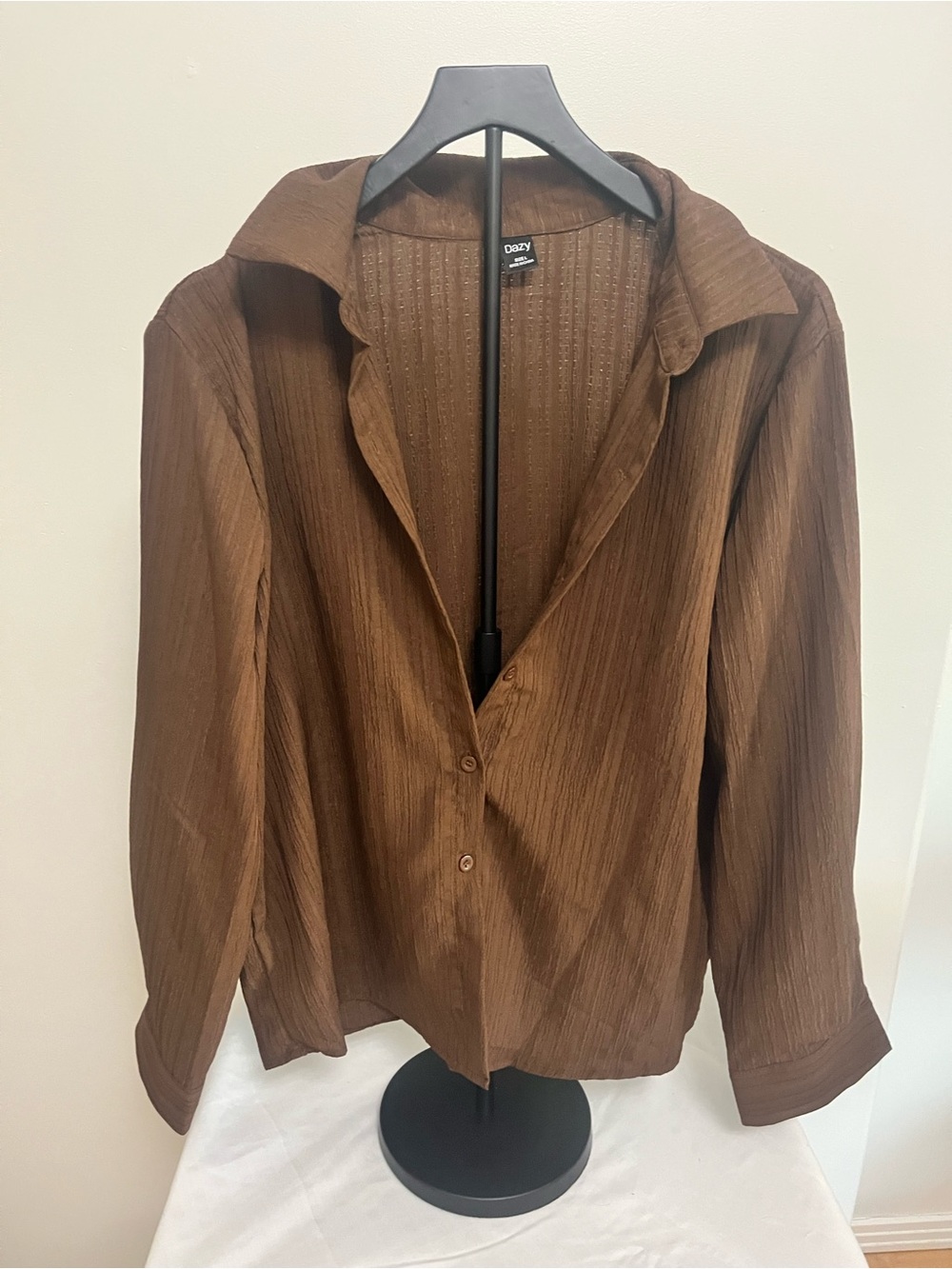 Cozy Brown Button-Down Shirt -SHEIN
